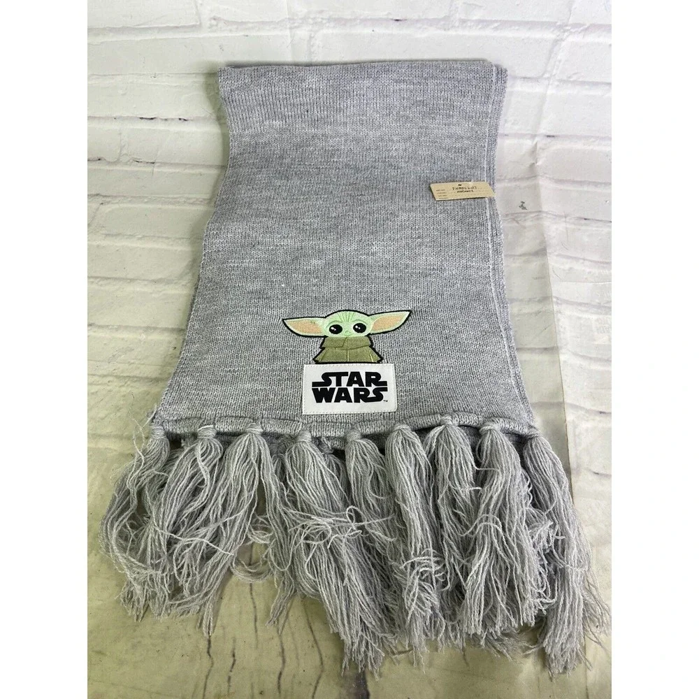 Disney Star Wars Mandalorian Baby Yoda Gray Scarf with Tassels Adult Unisex NEW